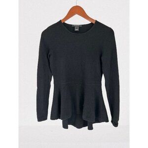 Scoop NYC Black Cashmere Long Sleeve Peplum Pullover Sweater Size Small